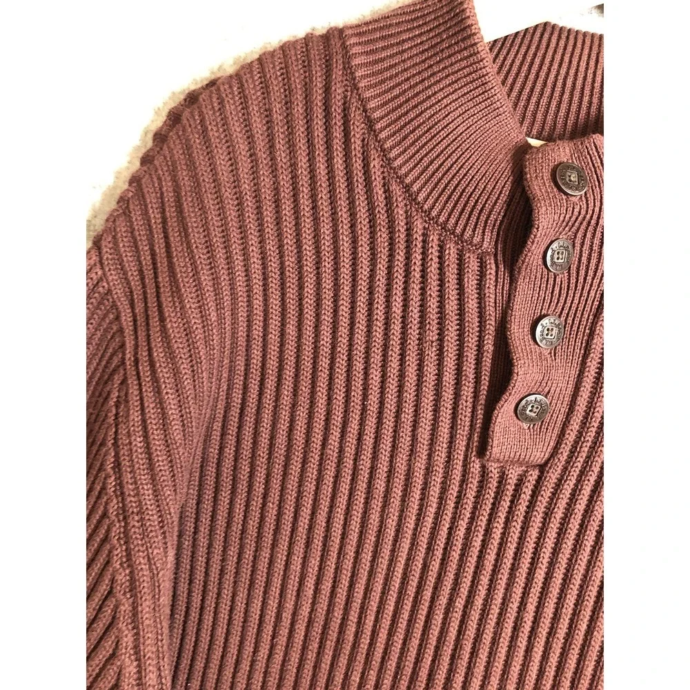 L.L. Bean Sweater Mens XL Tall Maroon Red Henley Cotton Crew Fisherman Classic